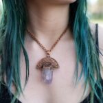 Rare - Eformed Raw Amethyst Crystal Pendant - Handmade - Copper Necklace