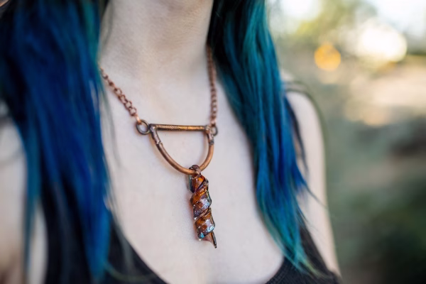 Handmade Copper Electroformed Infused Glass Pendant Necklace