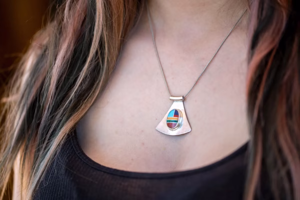 Handmade Sterling Silver Pendant Necklace with inlay