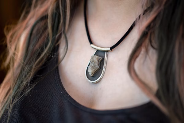 Handmade Sterling Silver Pendant Necklace with Quartz Cluster