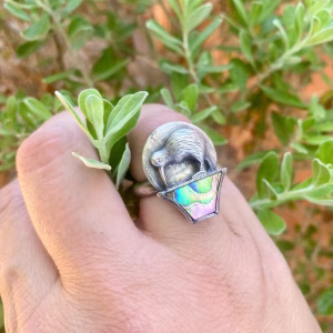 Handmade Sterling Silver Ring with Kiwi and Abalone Size 7