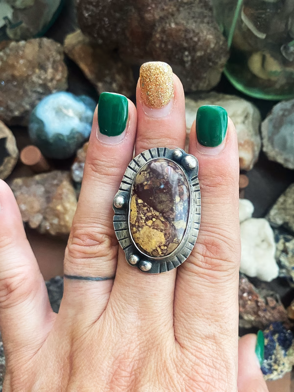 brecciated jasper sterling silver ring