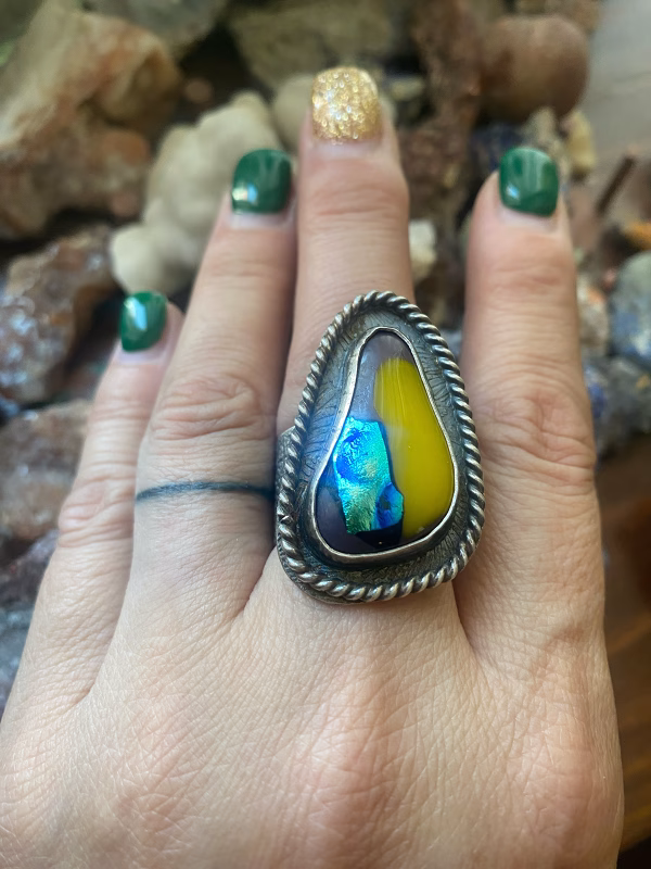fused glass sterling silver ring