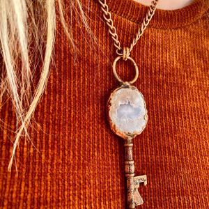 Electroformed Geode Key Pendant Necklace