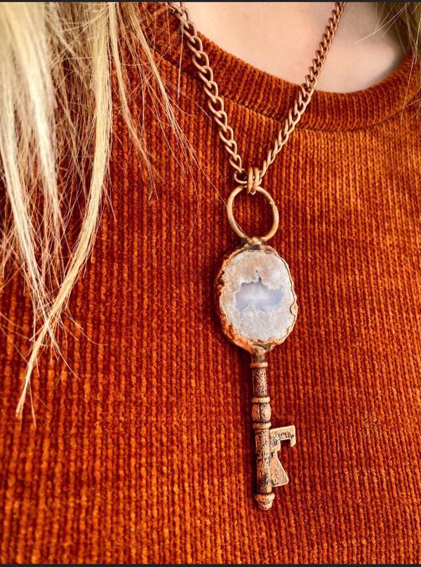 Electroformed Geode Key Pendant Necklace
