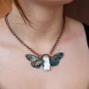 Copper Pendant Necklace Cicada with White Turquoise