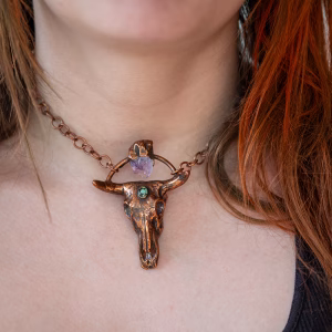 Electroformed Copper Steer with Turquoise and Amethyst