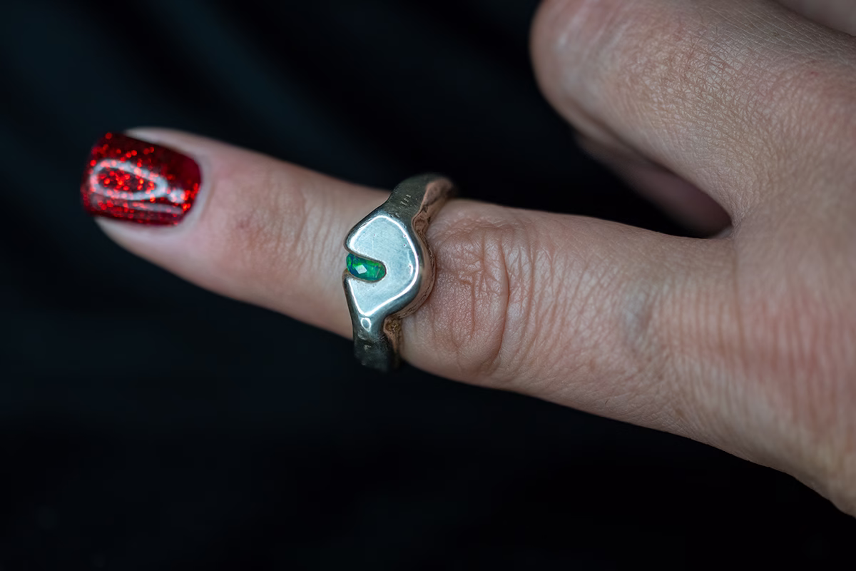 Silver Ring with Green Fire Opal