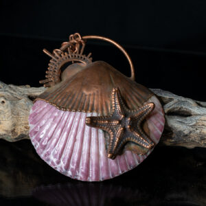 electroformed seashell with starfish pendant necklace