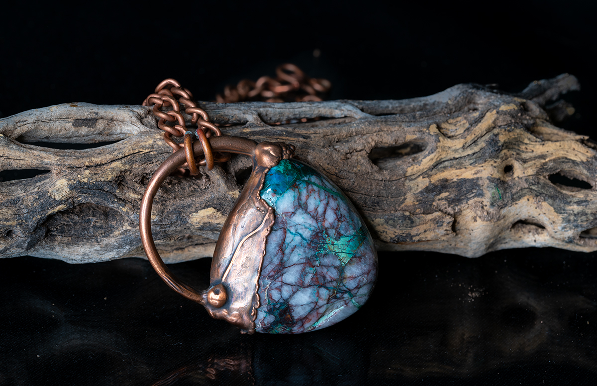 handmade electroformed gem silica pendant necklace