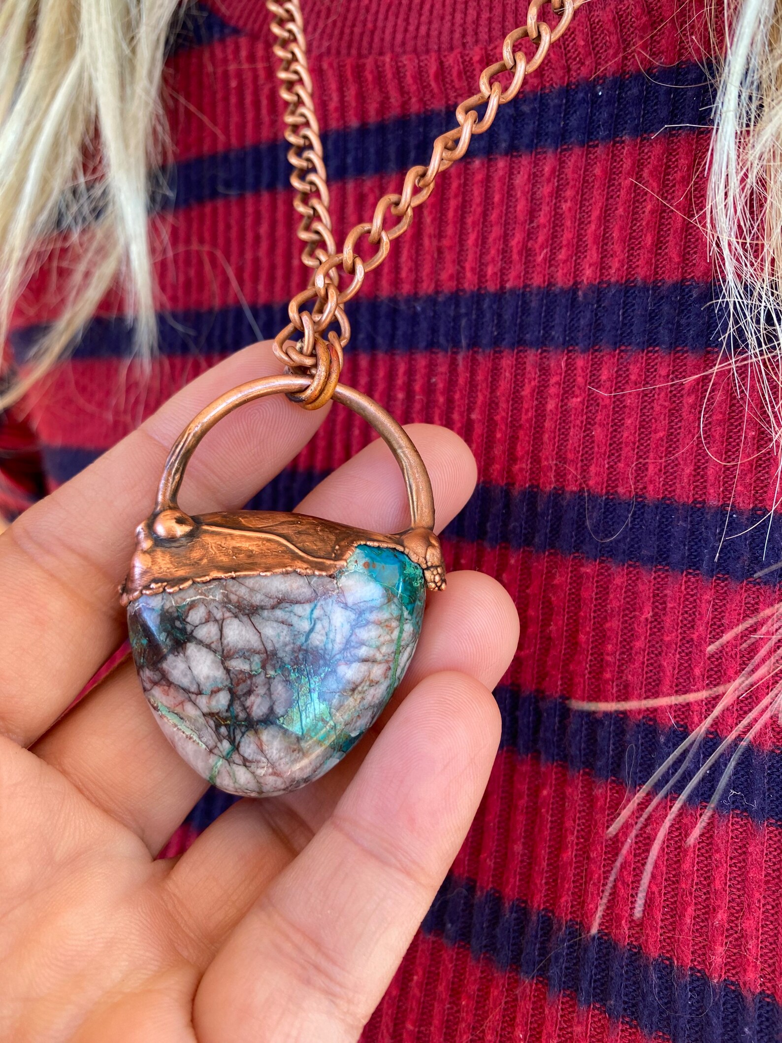 handmade electroformed gem silica pendant necklace