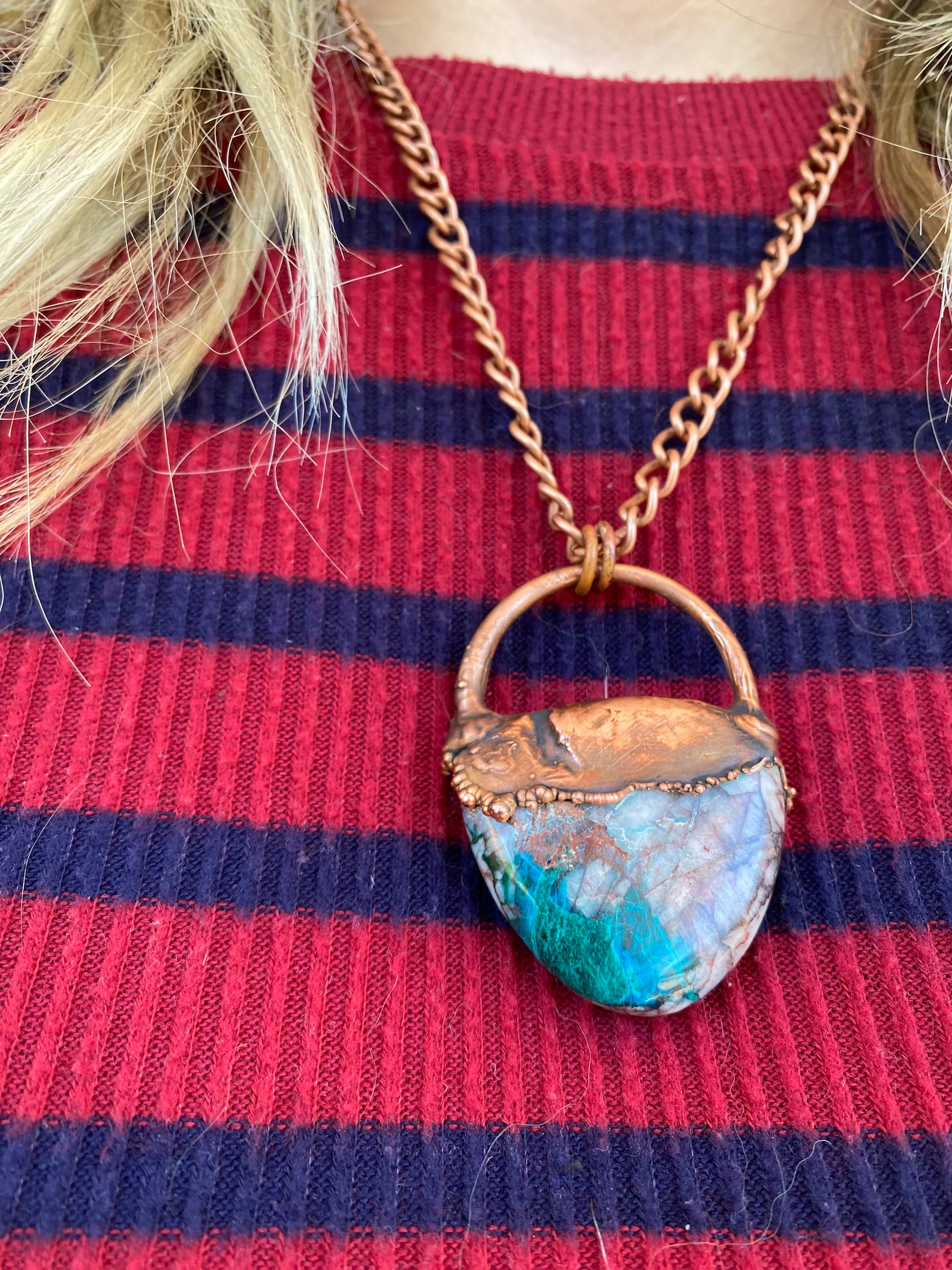 handmade electroformed gem silica pendant necklace